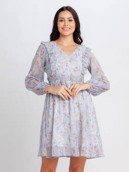 Zink London - Women's Blue Printed Mini Dress
