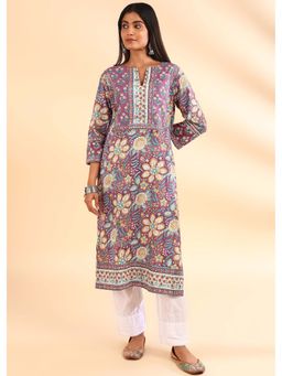 TAHILIYA - Purple Straight Sanganeri Floral Print Kurta