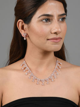 Silvermerc Designs - Rose gold Plated American Diamond bridal Necklace and Earrings (Set of 2)