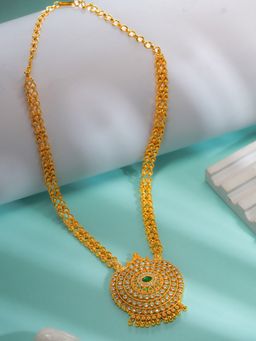 Label Ruby - Gold-Plated Circular Green Stone Centre Statement Necklace