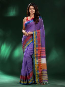 CHARUKRITI - Violet Handspun Cotton Soft Saree with Unstitched Blouse