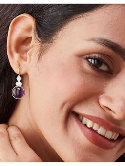 Fabindia - Women Purple Round Shape Stone Drop Earrings