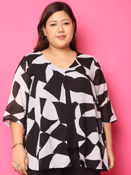 theRebelinme - Plus Size Womens Black Floral Printed Layered Top