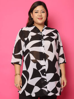 theRebelinme - Plus Size Womens Black Printed Casual Shirt