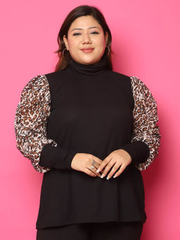 theRebelinme - Plus Size Womens Black Printed Knitted Top