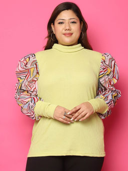 theRebelinme - Plus Size Womens Green Printed Knitted Top