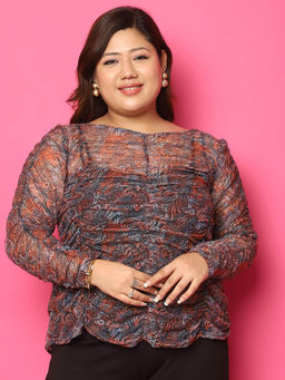 theRebelinme - Plus Size Womens Printed Sheer Net Top