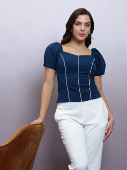 AAREIN - Bold Blue Power Shoulders Top