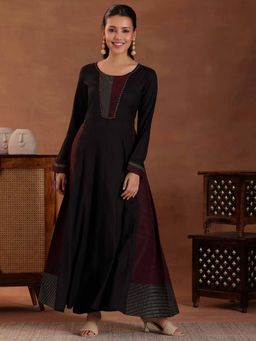 Libas - Black Panelled A-Line Anarkali Kurta with Pant (Set of 2)