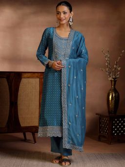 Libas - Blue Bandhani Sequin Kurta with Pant & Dupatta (Set of 3)