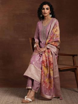 Libas - Mauve Floral Woven Design Kurta with Pant & Dupatta (Set of 3)