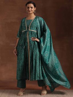 Libas - Rama Green Silk Blend Printed Kurta Sets for Women