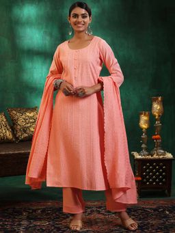 Libas - Peach Silk Blend Embroidered Kurta Sets for Women