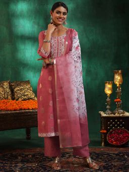 Libas - Pink Silk Blend Woven Design Kurta Sets for Women