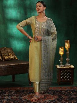 Libas - Green Silk Blend Yoke Design Kurta Sets for Women