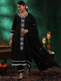 Libas - Black Pure Cotton Embroidered Kurta Sets for Women
