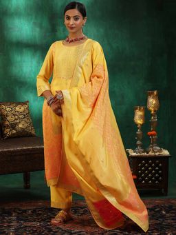 Libas - Yellow Silk Blend Embroidered Kurta Sets for Women