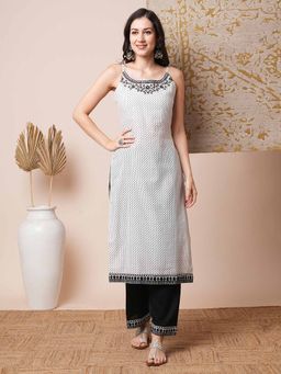 FASHOR - White Printed Kurta with Pant & Dupatta (Set of 2)