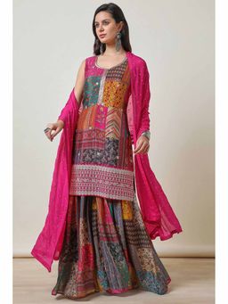 Soch - Women Pink Chinon Printed Kurta with Sharara & Dupatta (Set of 3)