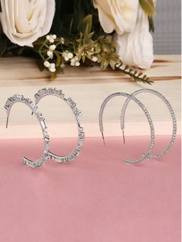 Lilly & Sparkle - Silver-Toned Set of 2 Artificial Stone Studded Circular Hoop Earrings
