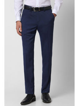 Peter England - Men Navy Textured Slim Fit Formal Trousers