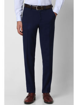 Peter England - Men Navy Solid Slim Fit Formal Trousers
