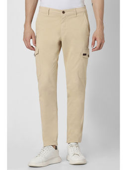 Van Heusen - Men Beige Solid Slim Fit Trousers