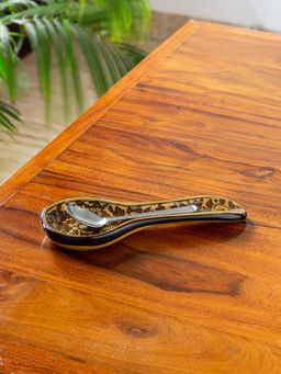 ExclusiveLane - 'Mughal Floral' Hand-painted Ceramic Spoon Rest (Dishwasher Safe)