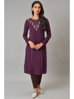 W - Purple Floral Winter Kurta