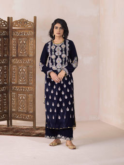 Inej - Navy Blue Straight Kurta with Pant (Set of 2)