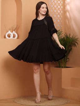 DEBONATELLA - Women Black Self Design Mini Dress