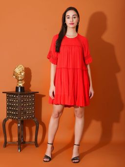 DEBONATELLA - Women Red Self Design Mini Dress