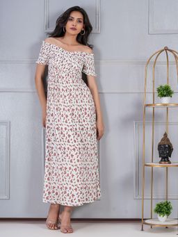 DEBONATELLA - Women White Off Shoulder Floral Printed Maxi Dress