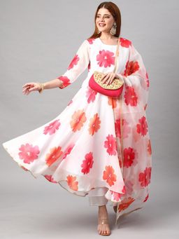 Gahan - Womens Viscose Rayon Anarkali Printed Kurta with Pant & Dupatta