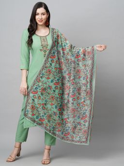 Gahan - Womens Viscose Rayon Straight Embroidered Kurta with Pant & Dupatta