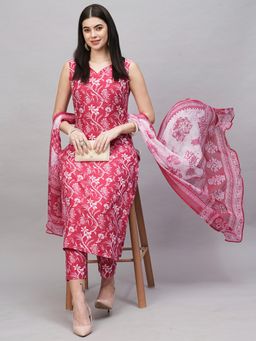 Gahan - Womens Viscose Rayon Straight Printed Kurta with Pant & Dupatta