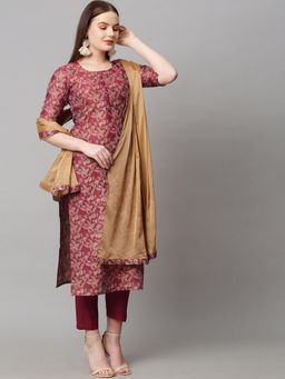 Gahan - Womens Viscose Rayon Straight Printed Kurta with Pant & Dupatta
