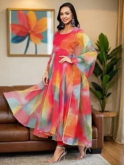 Gahan - Womens Viscose Rayon Printed Anarkali Kurta with Pant & Dupatta