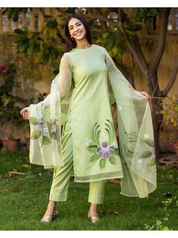 Gahan - Womens Viscose Rayon Straight Printed Kurta with Pant & Dupatta