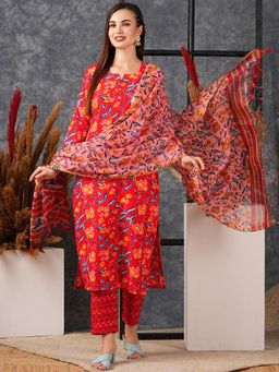 Gahan - Womens Viscose Rayon Straight Printed Kurta with Pant & Dupatta