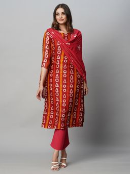 Gahan - Womens Viscose Rayon Straight Printed Kurta with Pant & Dupatta