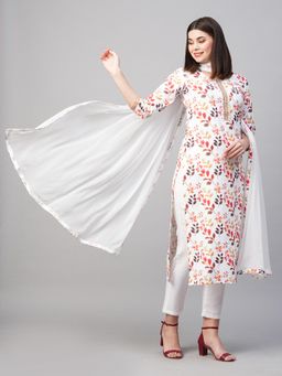 Gahan - Womens Viscose Rayon Straight Printed Kurta with Pant & Dupatta