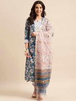 Gahan - Womens Viscose Rayon Straight Printed Kurta with Pant & Dupatta