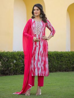 Gahan - Womens Viscose Rayon Straight Printed Kurta with Pant & Dupatta