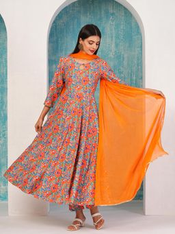 Gahan - Womens Viscose Rayon Printed Anarkali Kurta with Pant & Dupatta