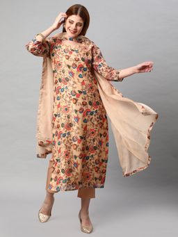 Gahan - Womens Viscose Rayon Straight Printed Kurta with Pant & Dupatta