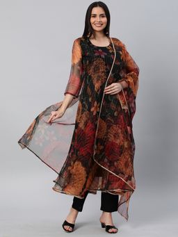 Gahan - Womens Viscose Rayon Anarkali Printed Kurta with Pant & Dupatta