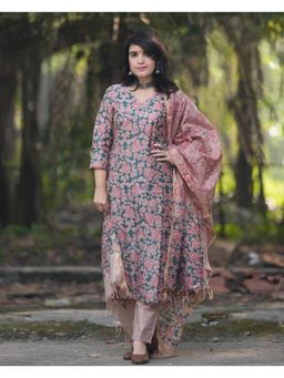 Gahan - Womens Viscose Rayon Straight Printed Kurta with Pant & Dupatta