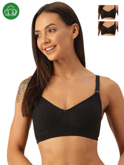 Inner Sense - Organic Cotton Antimicrobial Soft Nursing Bra With Removable Pads -Pack Of 3-Black
