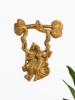 DecorTwist - Gold Radha Krishna Sitting on Jhula Wall Hanging
